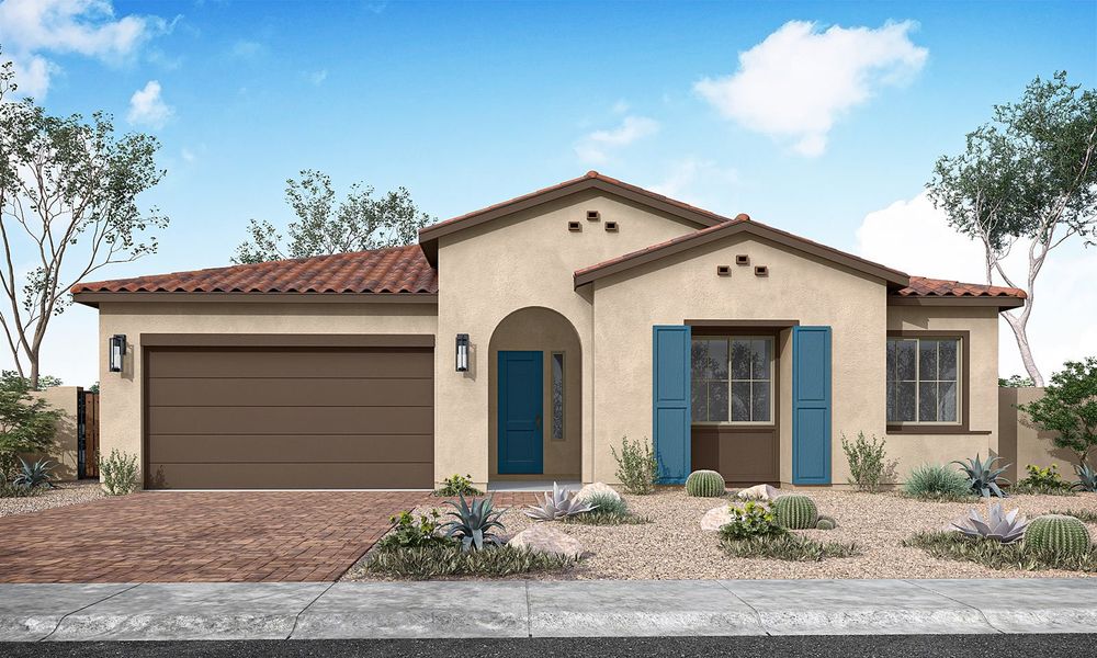 Representative exterior photo of a completed home built from the Spring Plan 50-2 by Tri Pointe Homes in Camerano at Abel Ranch, Goodyear, AZ (Image 2).