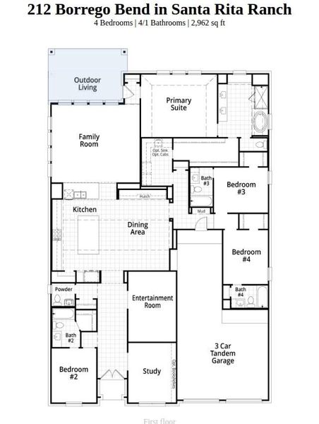 2D floor plan layout of this home in Santa Rita Ranch, Liberty Hill, TX (Image 3). 2D floor plan layout of this home in Santa Rita Ranch, Liberty Hill, TX (Image 3).