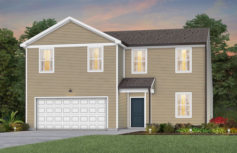 Front exterior of a new home in Highlands of Carter's Station, Columbia, TN, highlighting curb appeal (Image 23).