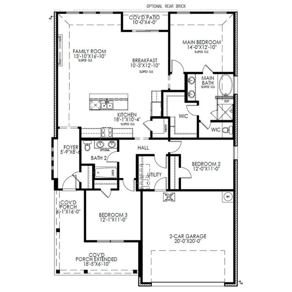 2D floor plan layout for the The Flower by Lillian Custom Homes in Hickory Hill, Sherman, TX (Image 5).