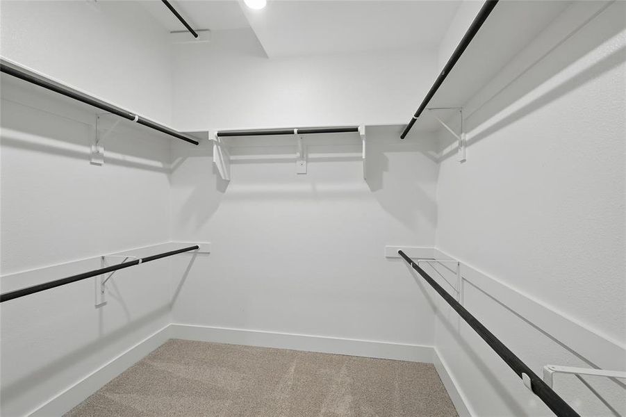Walk in closet with light carpet