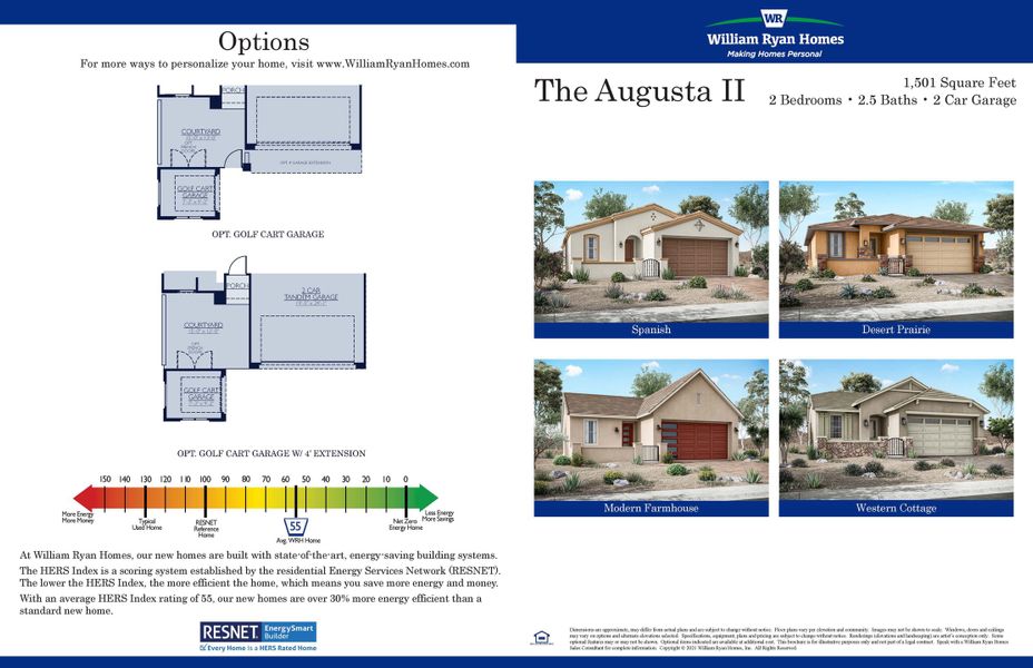 2D floor plan layout for the Augusta II by William Ryan Homes in Fairways in Victory at Verrado, Buckeye, AZ (Image 3).