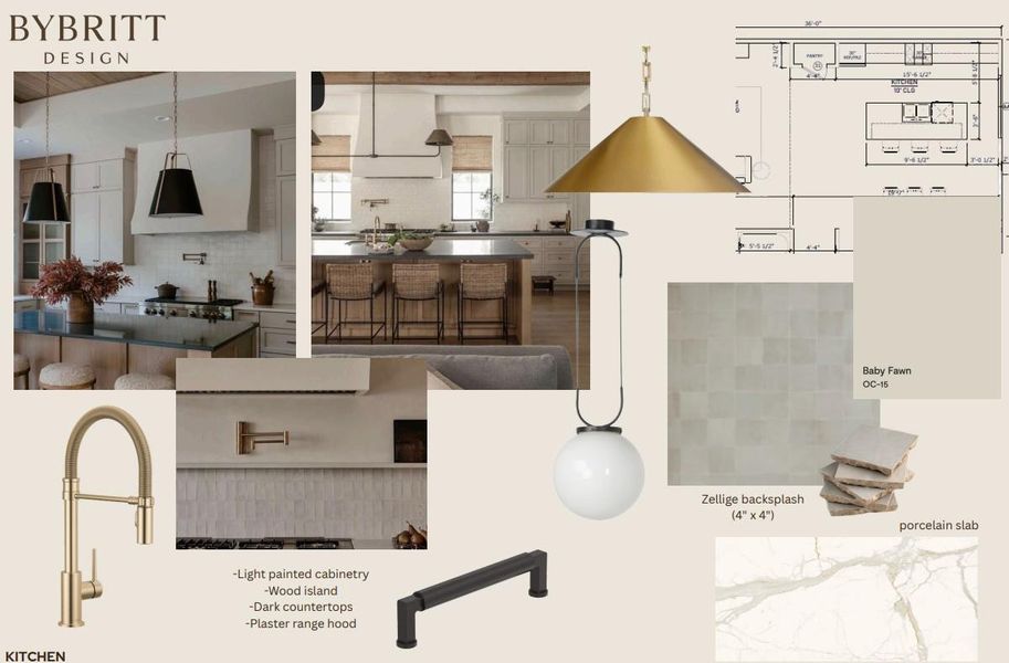 Interior Design Mood Board. Presenting material and fixture selections for the property's kitchen area