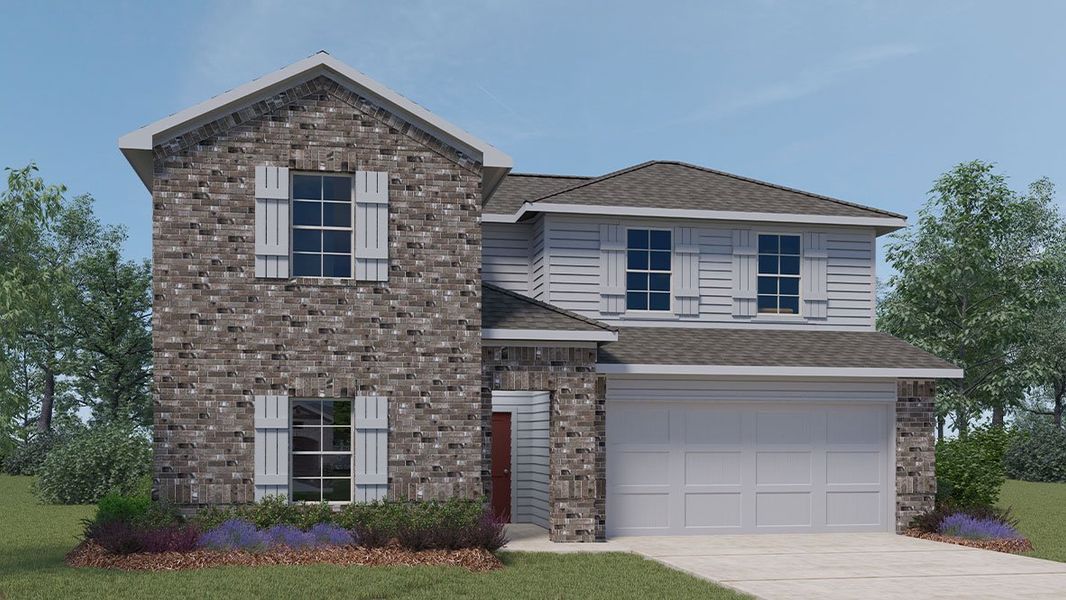 Representative exterior photo of a completed home built from the The Ozark by D.R. Horton in Rosenbusch Ranch, Leander, TX (Image 2).