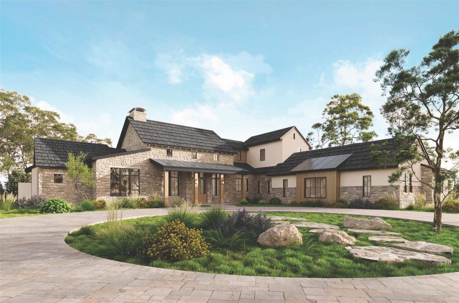 Front exterior of a new home in , Dripping Springs, TX, highlighting curb appeal (Image 10). Front exterior of a new home in , Dripping Springs, TX, highlighting curb appeal (Image 10).