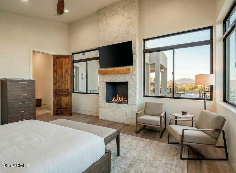 Digitally staged primary bedroom Digitally staged primary bedroom