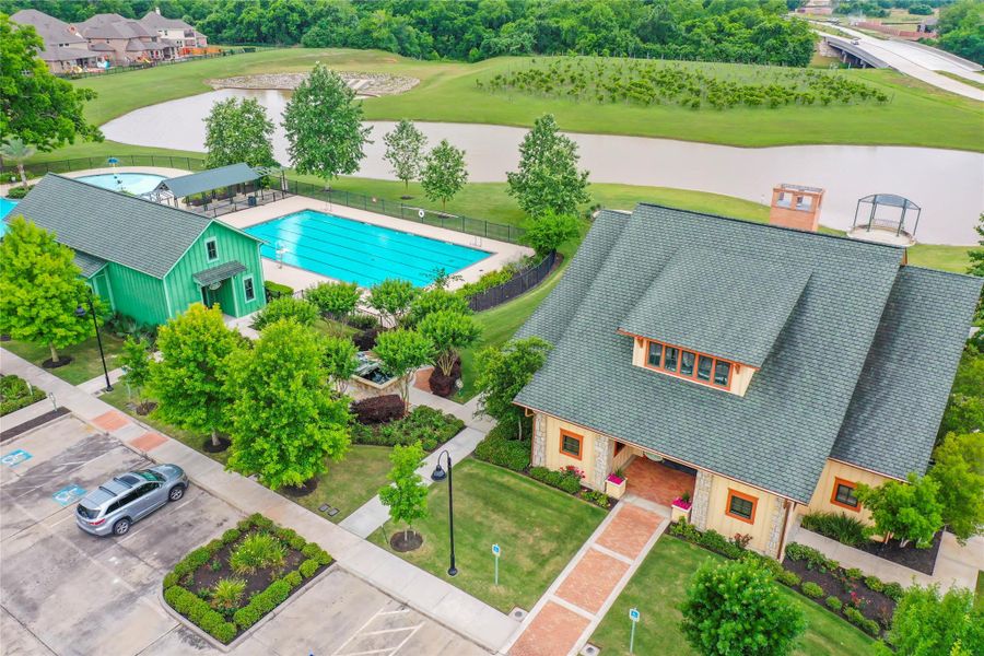 Aerial view of the recreational area. Green building is the fitness center. Aerial view of the recreational area. Green building is the fitness center.