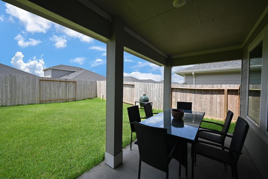 The backyard features a covered patio overlooking a fenced backyard. The area is spacious and offers a cozy outdoor setting for relaxation or entertaining. The backyard features a covered patio overlooking a fenced backyard. The area is spacious and offers a cozy outdoor setting for relaxation or entertaining.