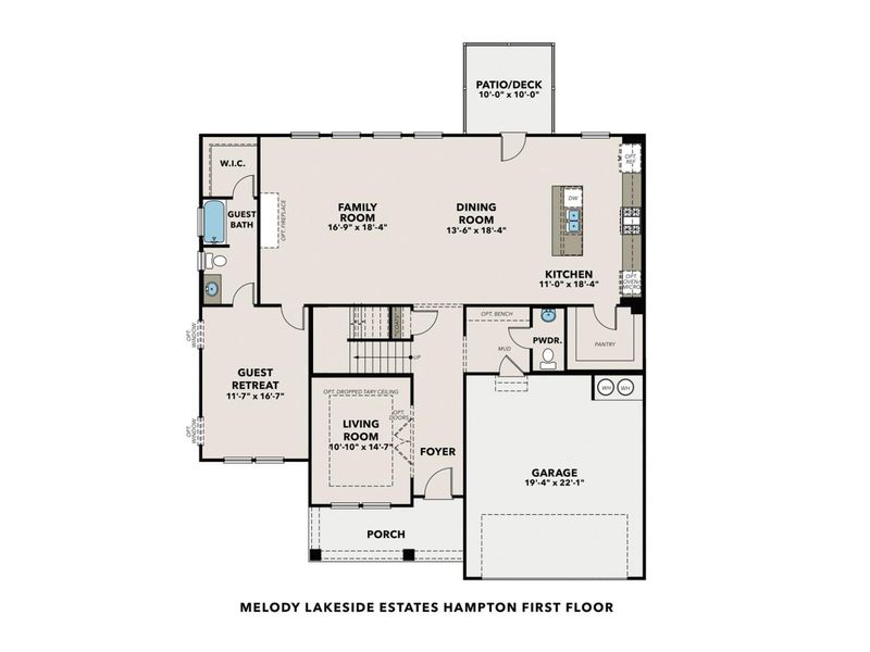 2D floor plan layout for the The Hampton B by Davidson Homes LLC in Melody Lakeside Estates, Buford, GA (Image 3). 2D floor plan layout for the The Hampton B by Davidson Homes LLC in Melody Lakeside Estates, Buford, GA (Image 3).