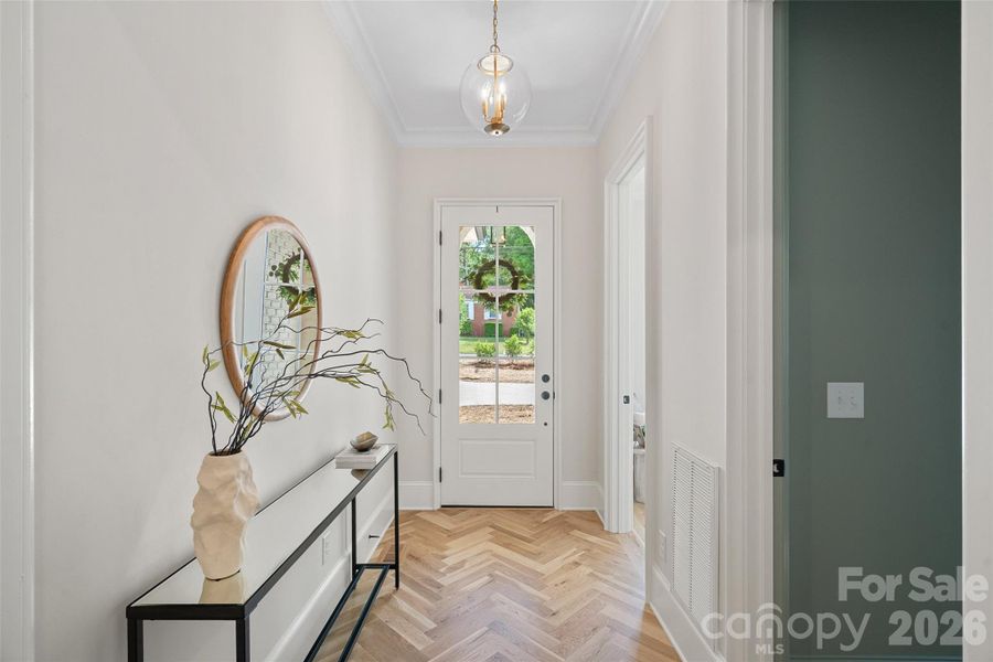 Herringbone hardwood entry