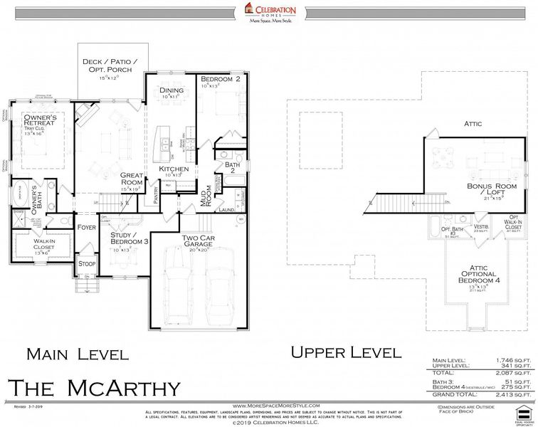 2D floor plan layout for the McArthy by Celebration Homes in Oak Meadows, Smyrna, TN (Image 3).