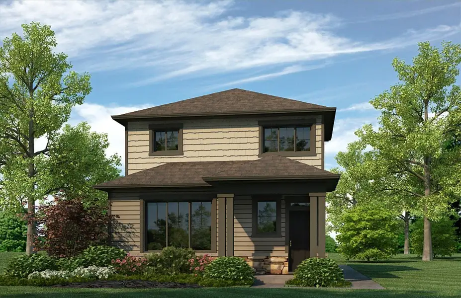 Front exterior of a new home in Sky Ranch, Watkins, CO, highlighting curb appeal (Image 2).