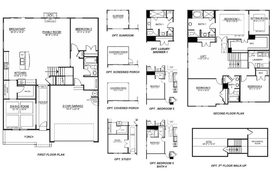 2D floor plan layout for the Hampshire by D.R. Horton in Laurelbrook, Sherrills Ford, NC (Image 3).