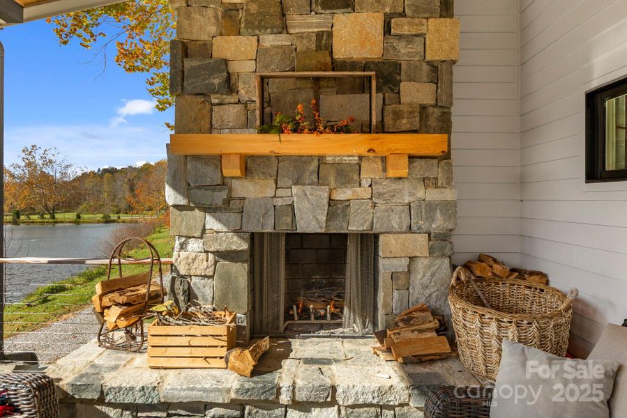 Flagstone Wood Burning Fireplace makes for Cozy Front Porch Sitting