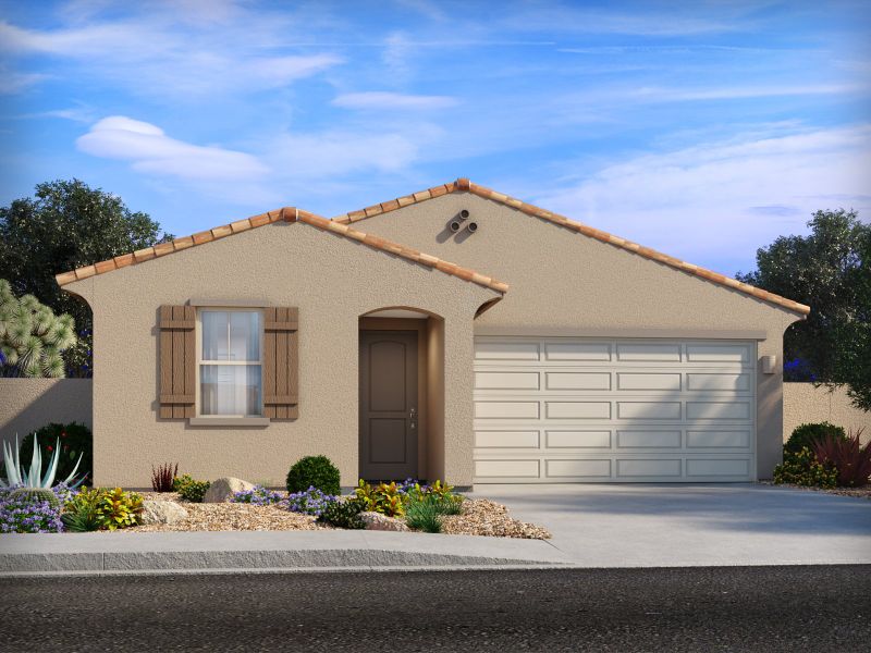 Representative exterior photo of a completed home built from the Topaz by Meritage Homes in Las Patrias at Star Valley Phase III - Premier Series, Tucson, AZ (Image 1).