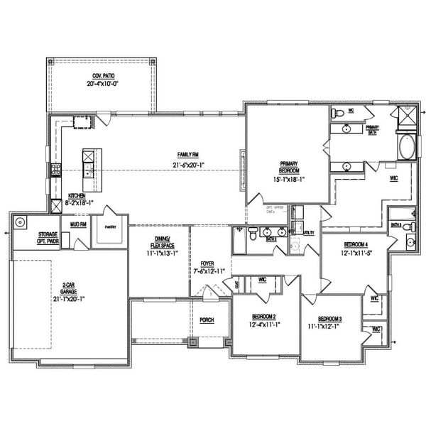 2D floor plan layout for the The Woodhaven by Lillian Custom Homes in Peaks at Lone Elm, Waxahachie, TX (Image 3).