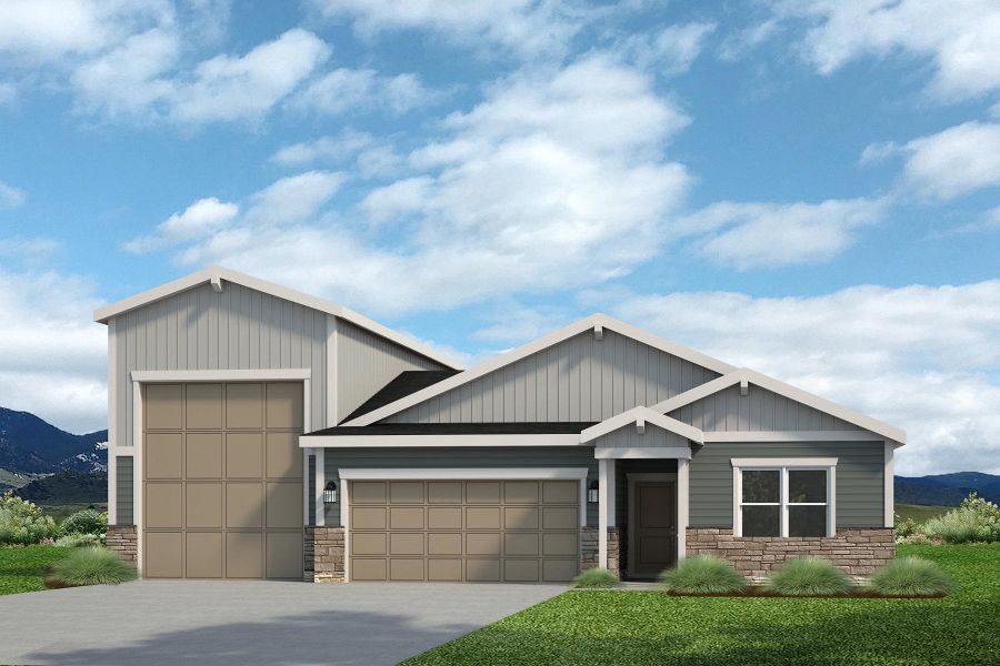 Front exterior of a new home in Hudson Hills, Hudson, CO, highlighting curb appeal (Image 1). Front exterior of a new home in Hudson Hills, Hudson, CO, highlighting curb appeal (Image 1).