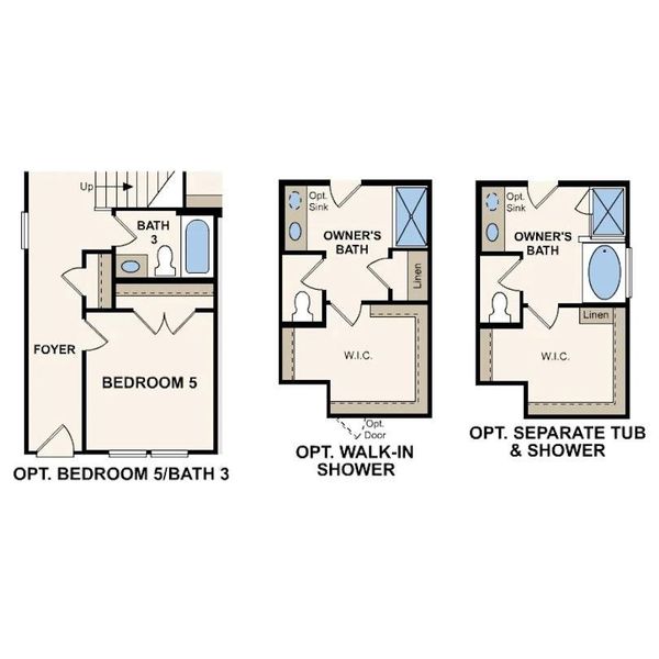 Examine this illustrative floor plan showcasing a flexible layout for a bedroom and primary bathroom options.