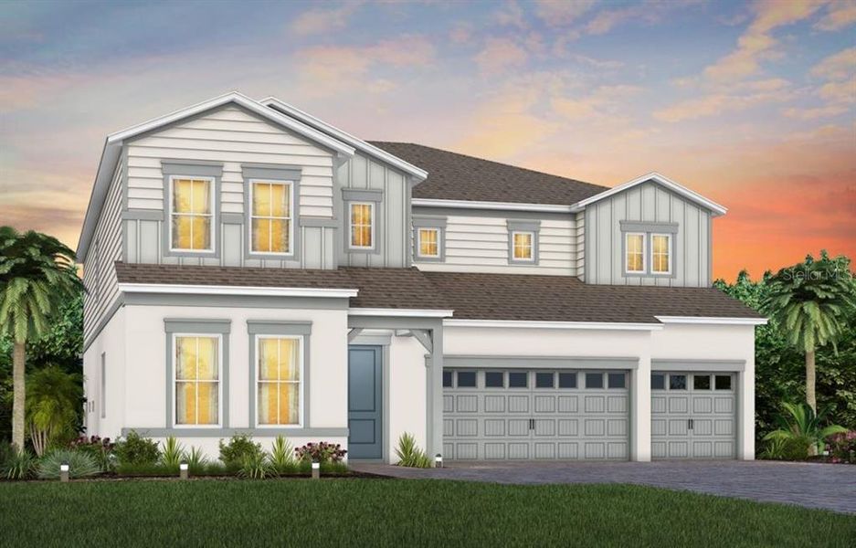 Exterior Design. Artistic rendering for this new construction home. Pictures are for illustrative purposes only. Elevations, colors and options may vary.