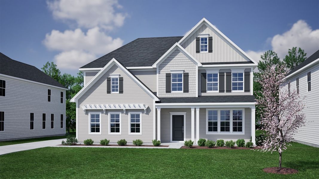 Front exterior of a new home in Hawthorn Ridge, Inman, SC, highlighting curb appeal (Image 1).