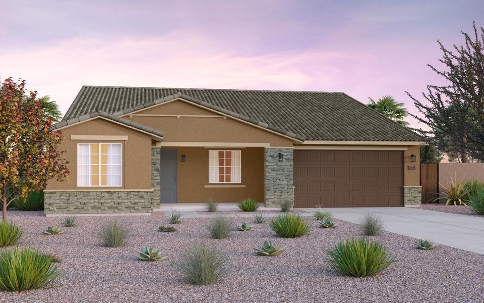 Representative exterior photo of a completed home built from the Agave by Brookfield Residential in Blossom Rock, Apache Junction, AZ (Image 20). Representative exterior photo of a completed home built from the Agave by Brookfield Residential in Blossom Rock, Apache Junction, AZ (Image 20).