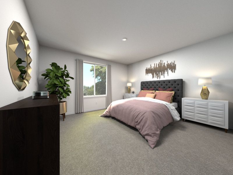 Rendering of the Marigold Floorplan Primary Bedroom. Rendering of the Marigold Floorplan Primary Bedroom.