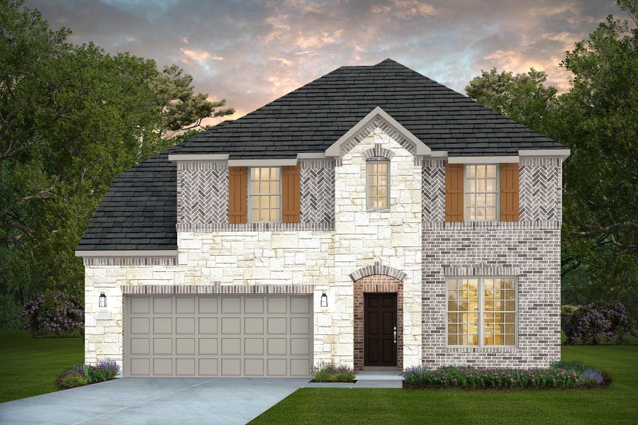 Front exterior of a new home in Bison Ridge, San Antonio, TX, highlighting curb appeal (Image 1). Front exterior of a new home in Bison Ridge, San Antonio, TX, highlighting curb appeal (Image 1).