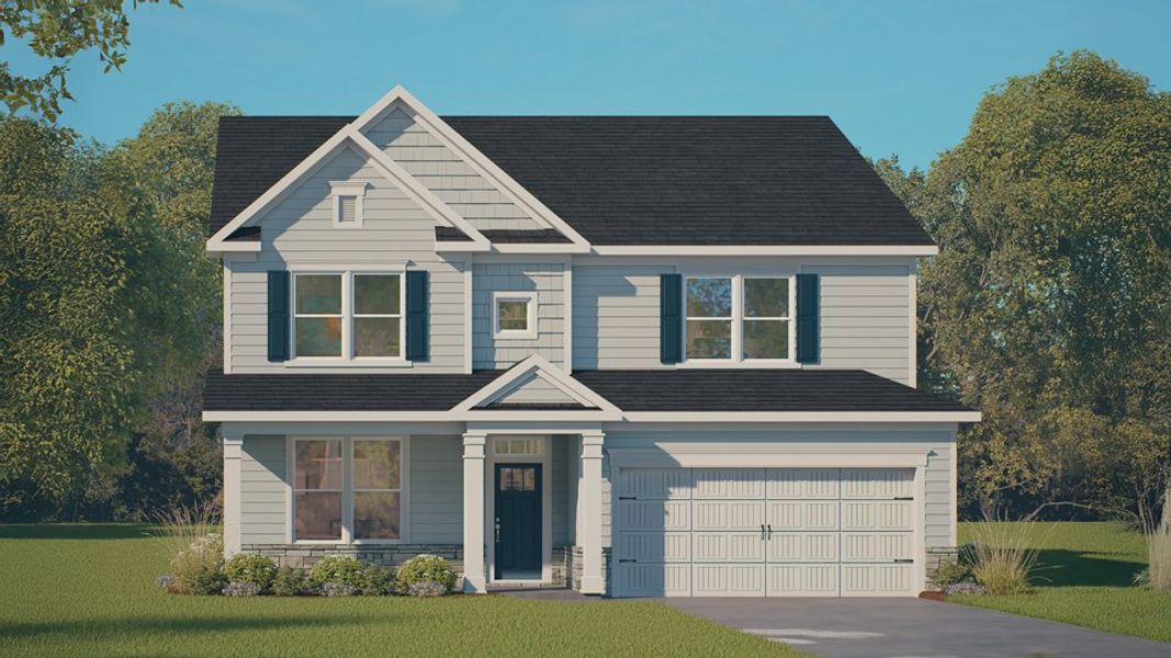 Representative exterior photo of a completed home built from the HAMPSHIRE by D.R. Horton in The Manors at Winston Pointe, Clayton, NC (Image 1).