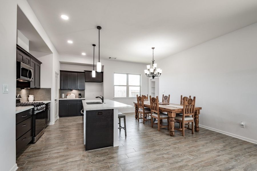 Large dining space perfect for family meals and gatherings.