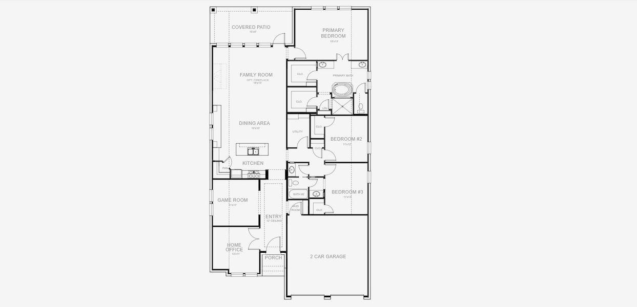 2D floor plan layout for the 2127W by Perry Homes in Briggs Ranch 50', San Antonio, TX (Image 4). 2D floor plan layout for the 2127W by Perry Homes in Briggs Ranch 50', San Antonio, TX (Image 4).