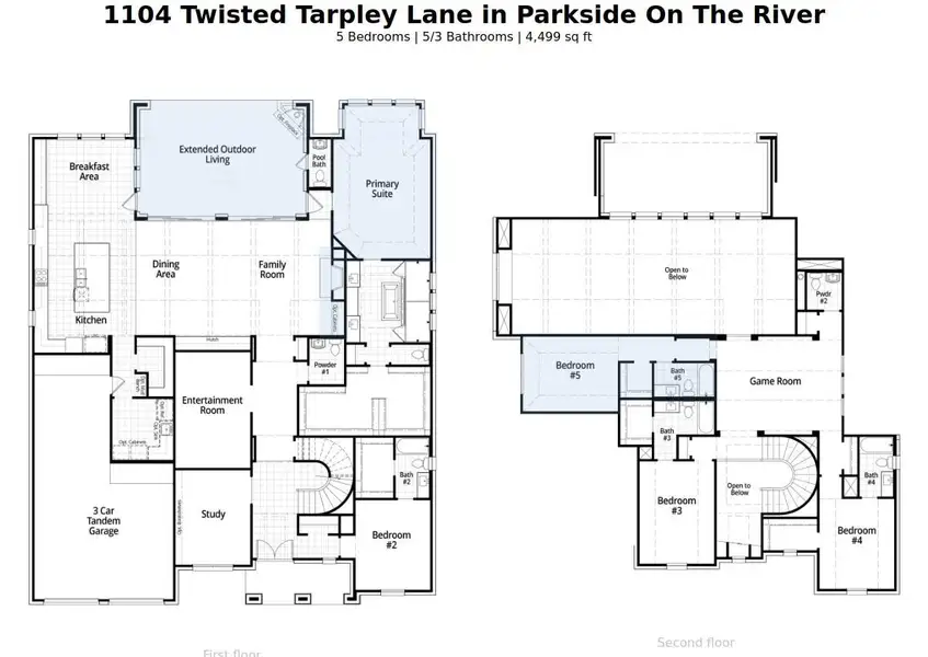 2D floor plan layout of this home in Parkside On The River: 70ft. lots, Georgetown, TX (Image 3).
