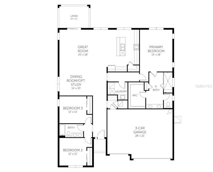 2D floor plan layout of this home in Brystol North at Wylder, Port St. Lucie, FL (Image 4).
