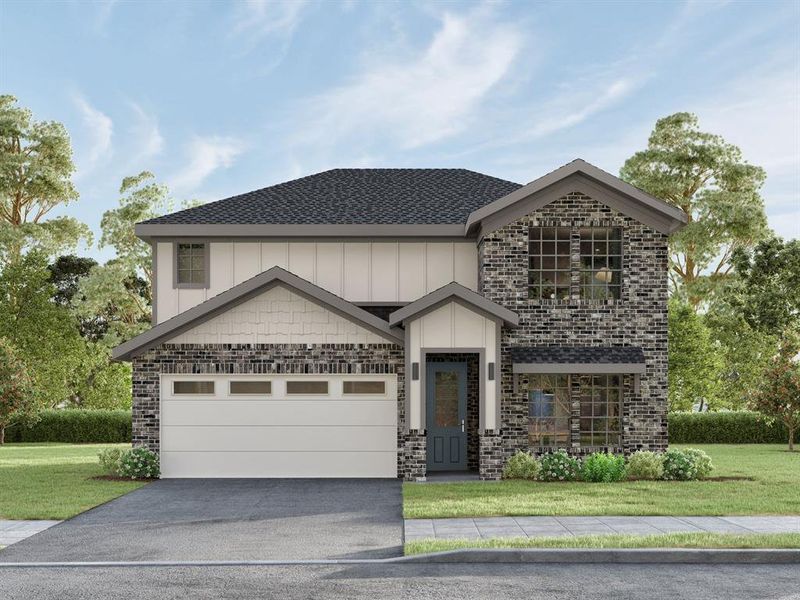 Front exterior of a new home in The Meadows, Krum, TX, highlighting curb appeal (Image 10). Front exterior of a new home in The Meadows, Krum, TX, highlighting curb appeal (Image 10).