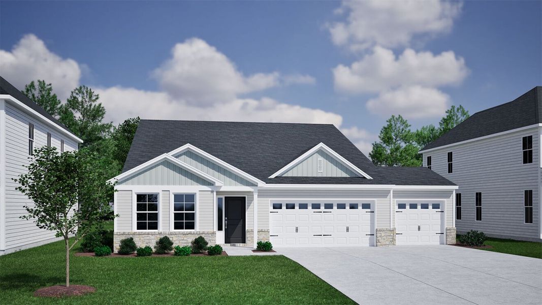 Front exterior of a new home in Burke Estates, Chesnee, SC, highlighting curb appeal (Image 1).