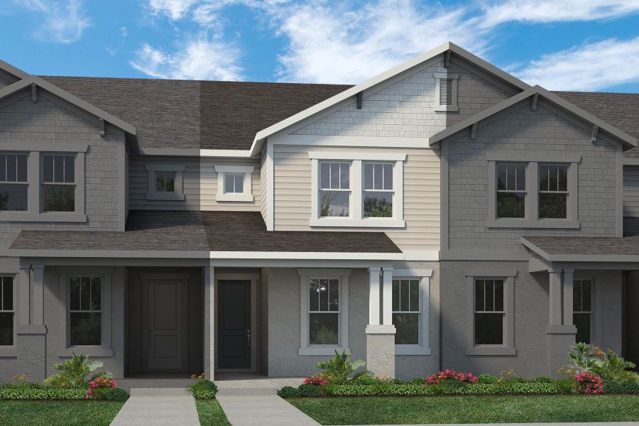 Representative exterior photo of a completed home built from the Newton by Rockwell Homes in Harvest at Ovation - Townhomes, Winter Garden, FL (Image 36). Representative exterior photo of a completed home built from the Newton by Rockwell Homes in Harvest at Ovation - Townhomes, Winter Garden, FL (Image 36).