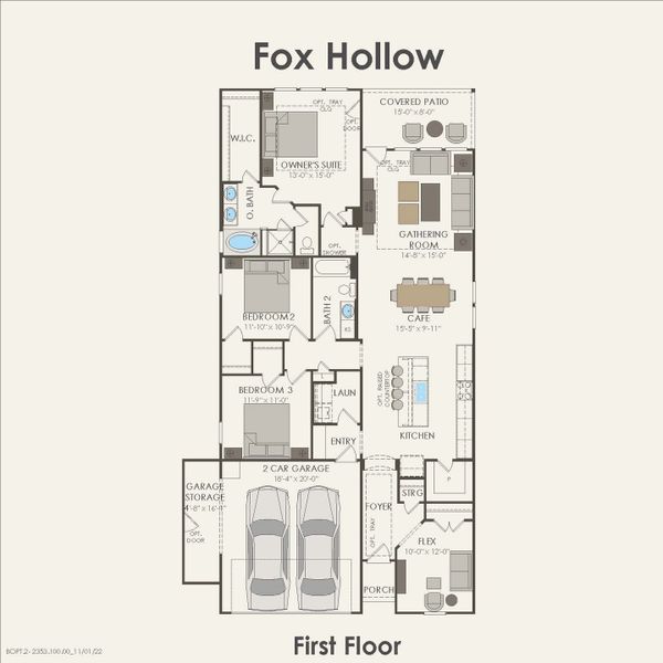 2D floor plan layout for the Fox Hollow by Pulte Homes in Valencia, Manvel, TX (Image 3).