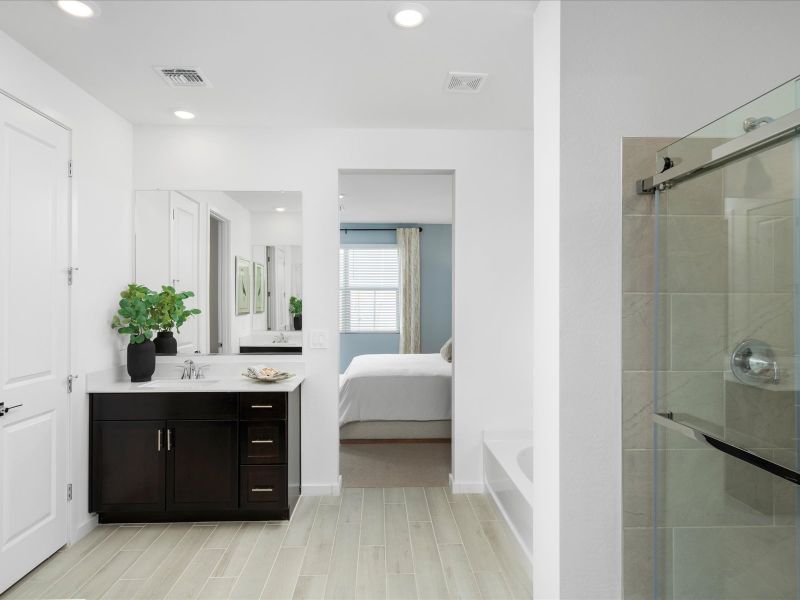 Primary Bathroom in Bailey Floorplan modeled at El Cidro