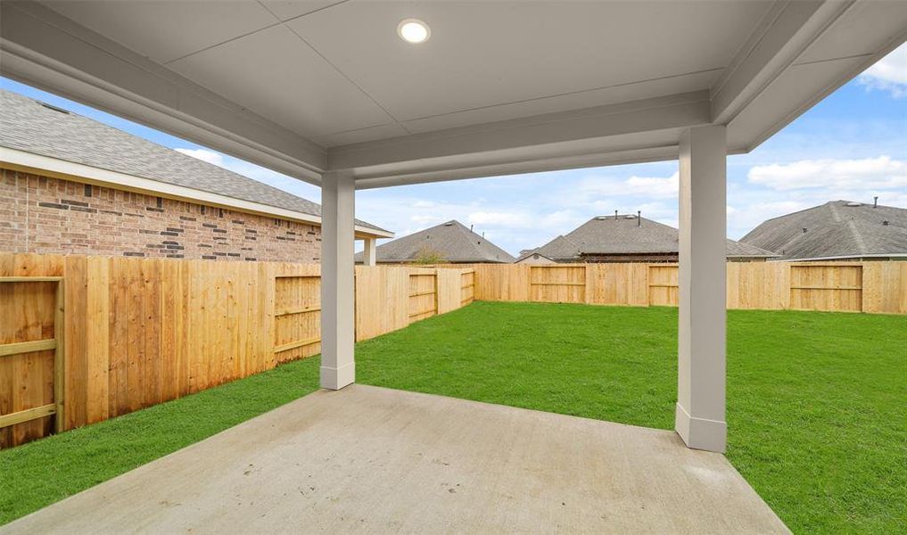 Covered patio in backyard