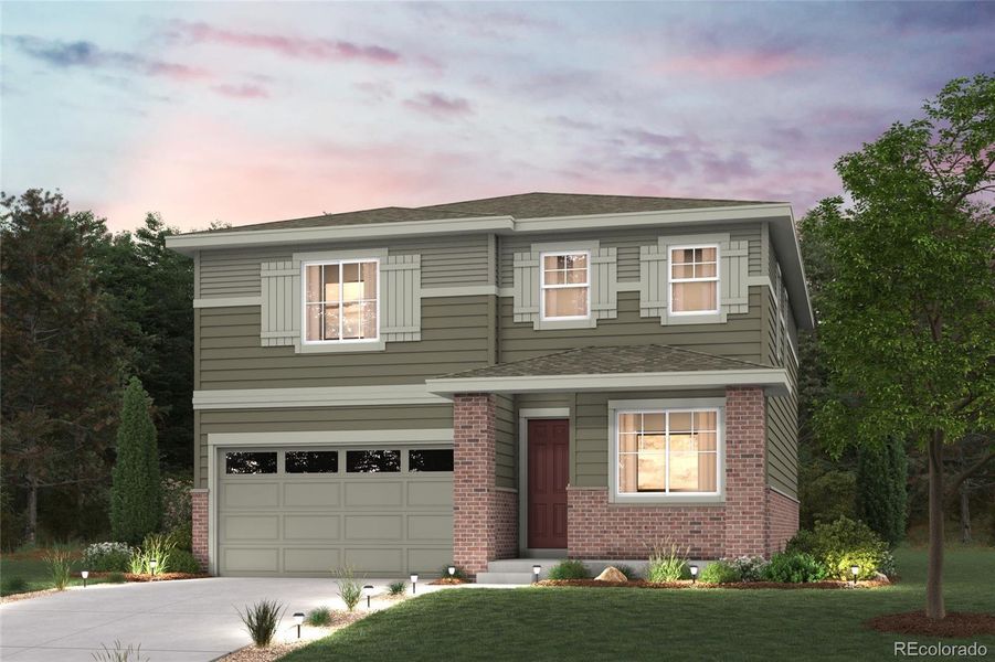 Front exterior of a new home in The Haven Collection at Windler, Aurora, CO, highlighting curb appeal (Image 1).