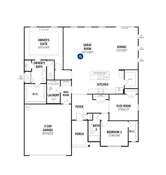 2D floor plan layout for the Allegheny by Mattamy Homes in Seagrass Landing, Lillington, NC (Image 4).