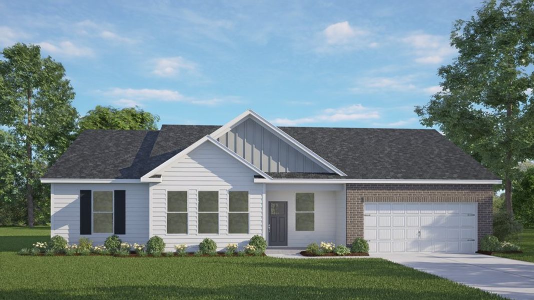 Front exterior of a new home in Tyler - Home on the Lake, New Bern, NC, highlighting curb appeal (Image 2). Front exterior of a new home in Tyler - Home on the Lake, New Bern, NC, highlighting curb appeal (Image 2).