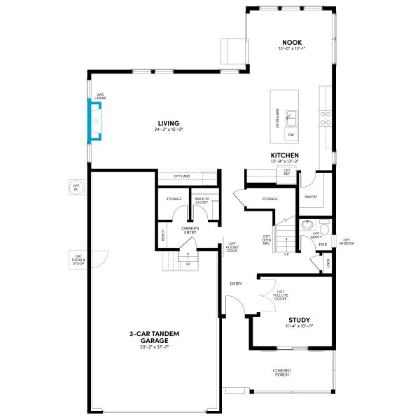 Main Level: Optional Linear Gas Fireplace