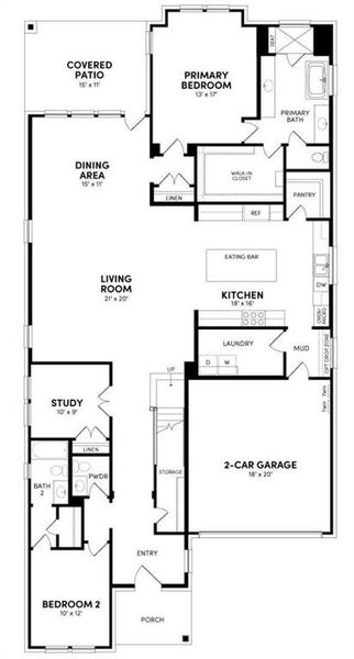 2D floor plan layout of this home in The Grove Frisco, Frisco, TX (Image 3).