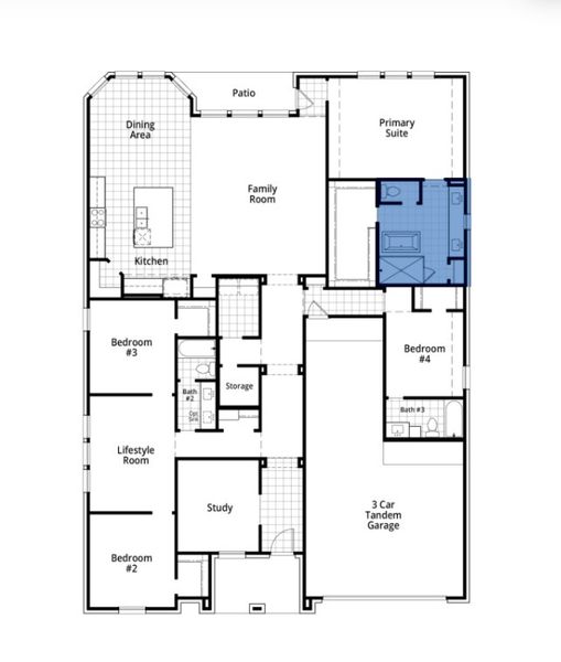 2D floor plan layout for the Fleetwood by Highland Homes in Mantua Point, Van Alstyne, TX (Image 5).