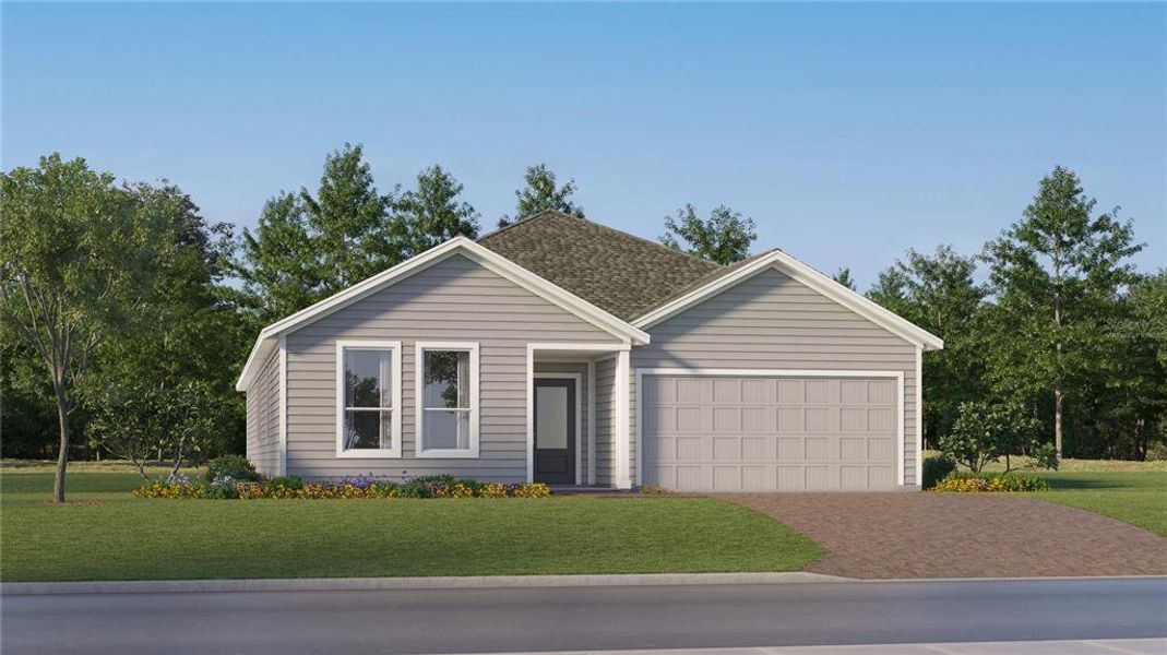 Front exterior of a new home in The Glades at Crossprairie: Classic Collection, St. Cloud, FL, highlighting curb appeal (Image 1).