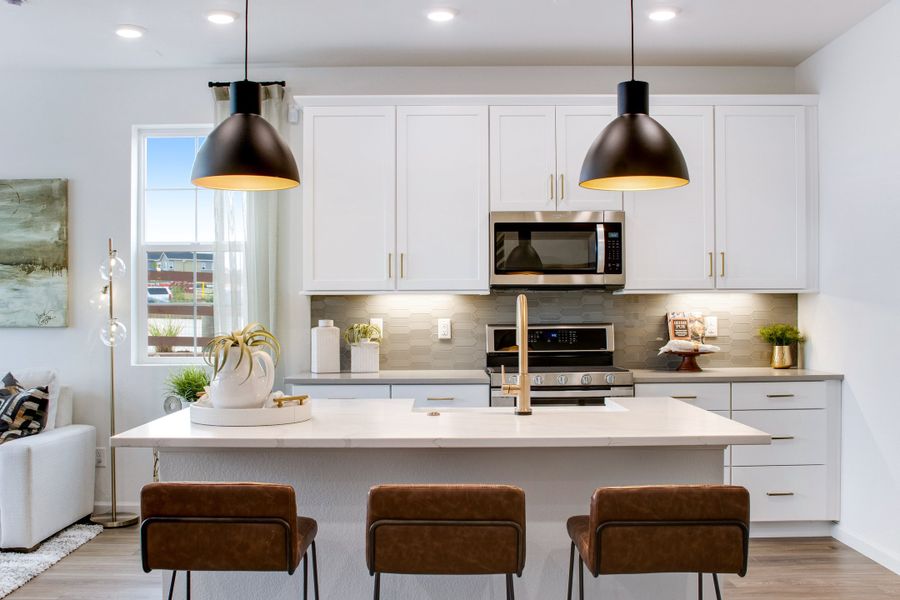 Furnished interior view inside a new home in Candelas Townhomes, Arvada (Image 13). Furnished interior view inside a new home in Candelas Townhomes, Arvada (Image 13).