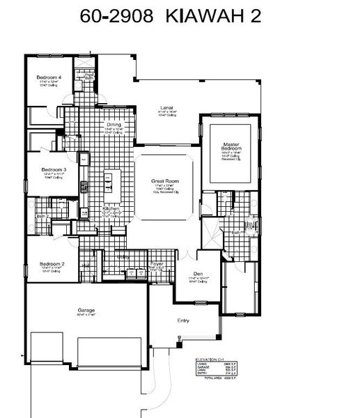 2D floor plan layout for the Kiawah 2 by Neal Communities in Grand Park, Sarasota, FL (Image 4).