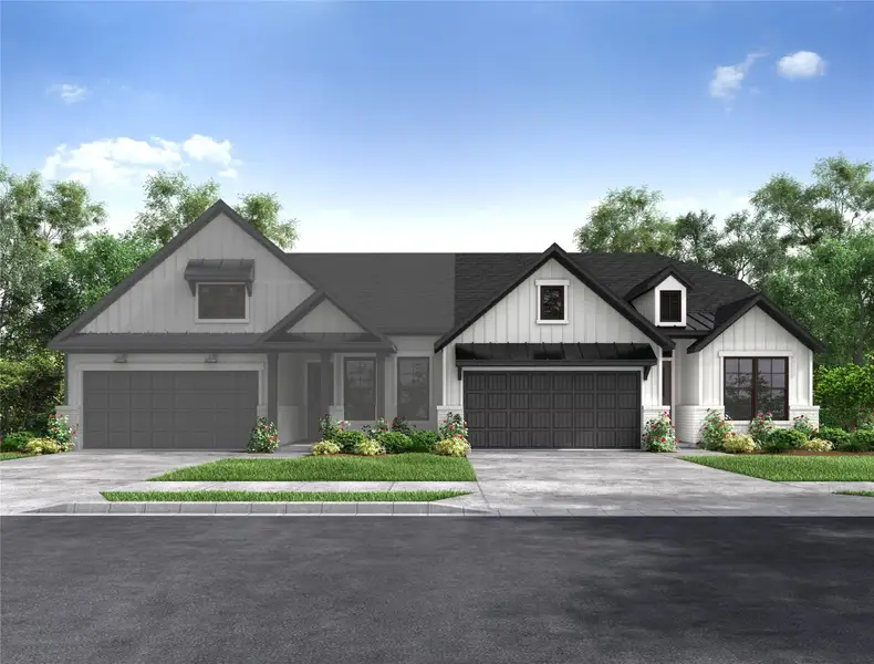 Front exterior of a new home in The Highlands: Highland Duets, Porter, TX, highlighting curb appeal (Image 18).