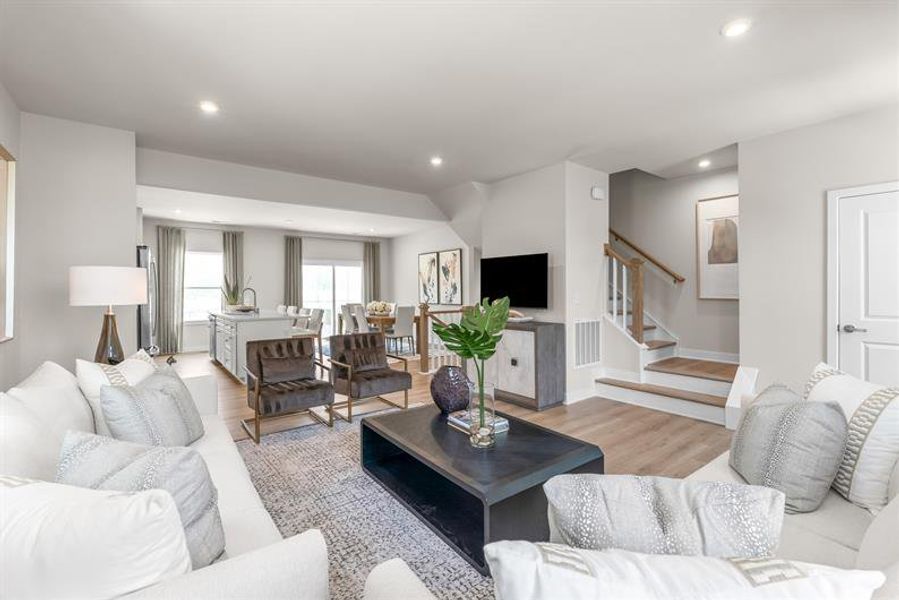 Representative furnished interior of a home built from the Mendelssohn by Ryan Homes in Stowe Branch Townhomes, Charlotte (Image 7).