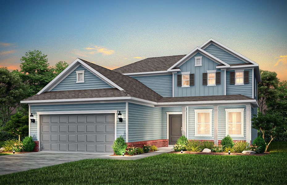 Front exterior of a new home in Crescent Cove, Myrtle Beach, SC, highlighting curb appeal (Image 2). Front exterior of a new home in Crescent Cove, Myrtle Beach, SC, highlighting curb appeal (Image 2).